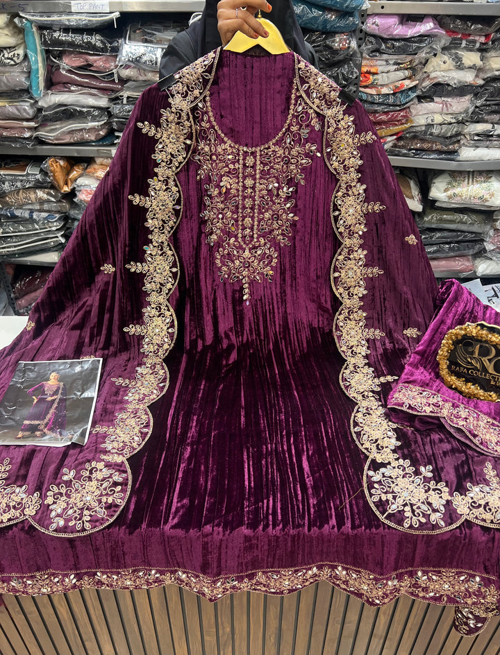 Crush Velvet unstitched suits 2903
