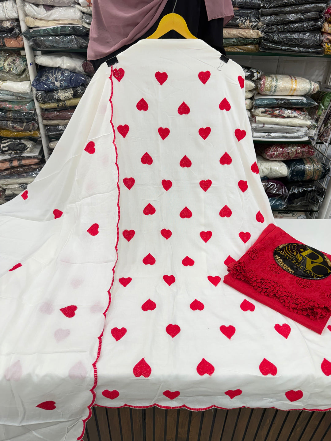 Heart Embroidered Unstitched Suits