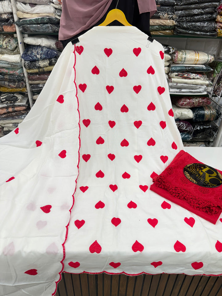 Heart Embroidered Unstitched Suits