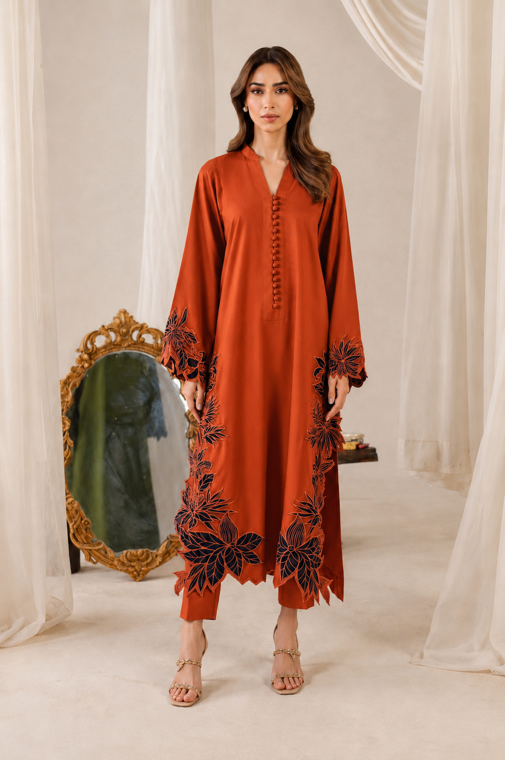 Cutwork embroidered pakistani suits