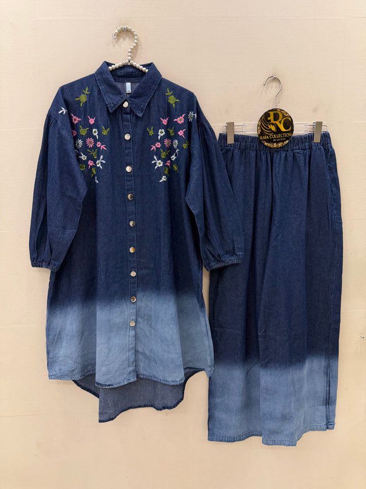 Denim embroidered co-ord sets