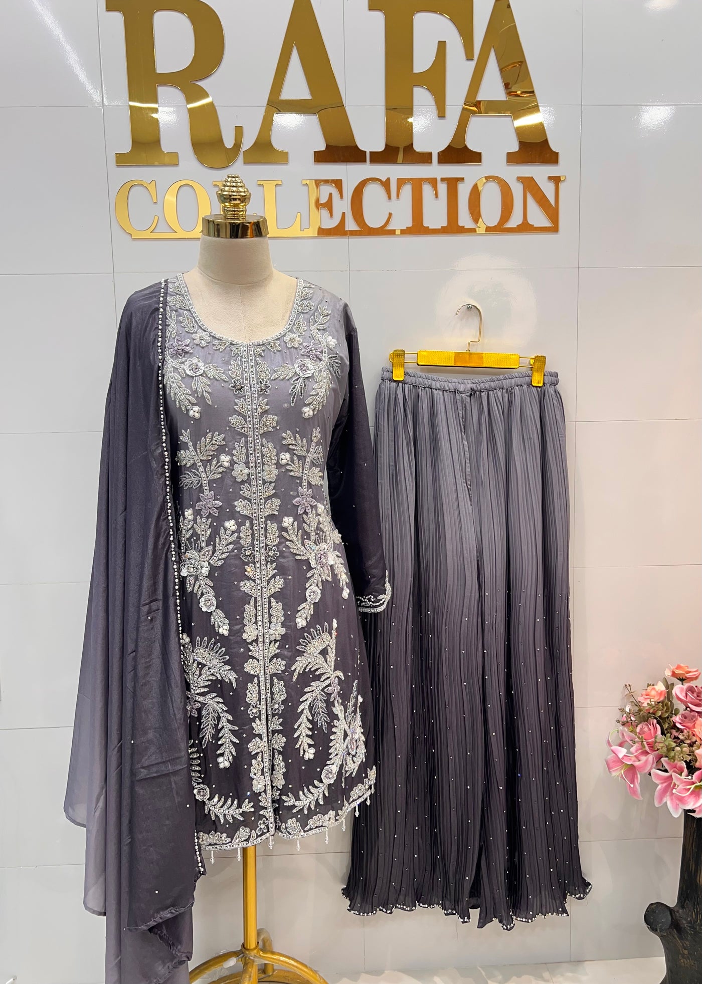 Bridal Elegance Pearl-Work Kurti & Plazzo Set 2817