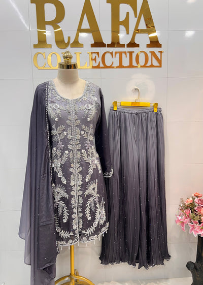 Bridal Elegance Pearl-Work Kurti & Plazzo Set 2817