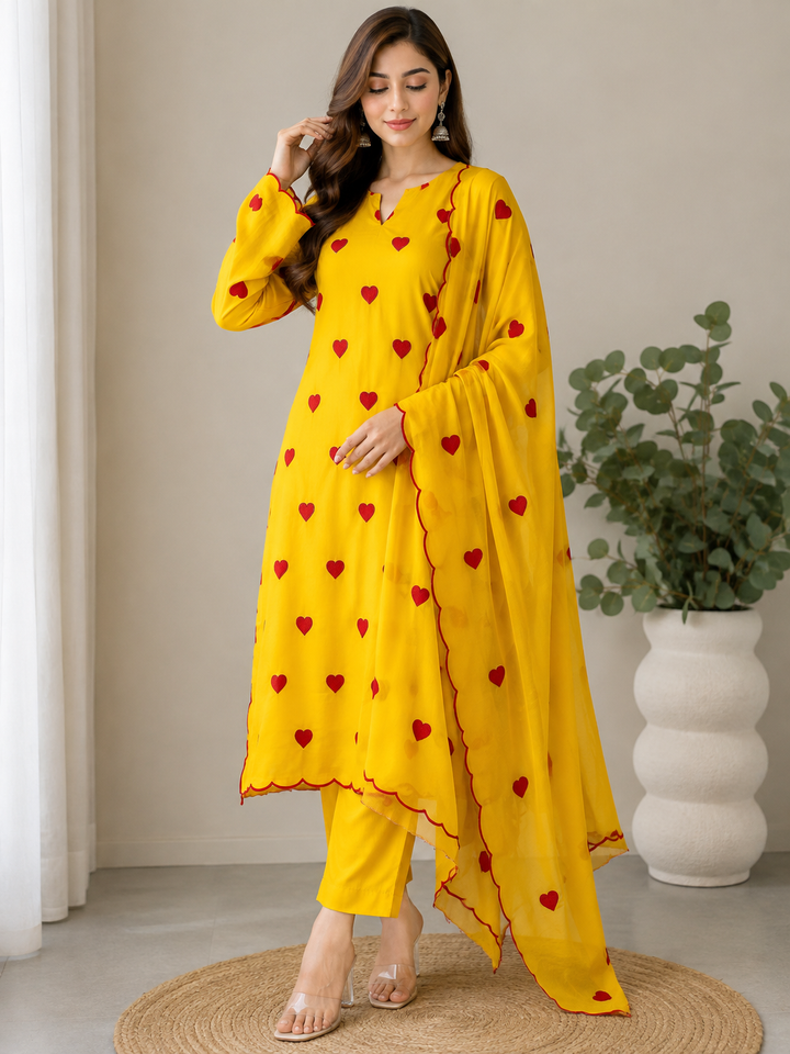 Viral heart embroidered unstitched Suits