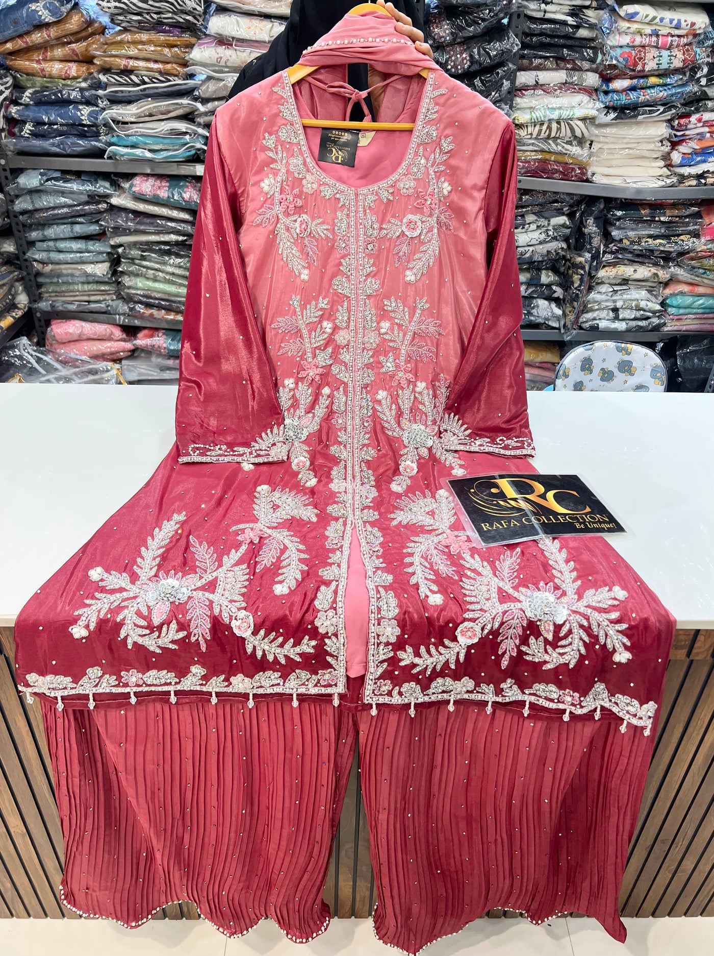 Bridal Elegance Pearl-Work Kurti & Plazzo Set 2817