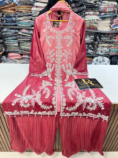 Bridal Elegance Pearl-Work Kurti & Plazzo Set 2817