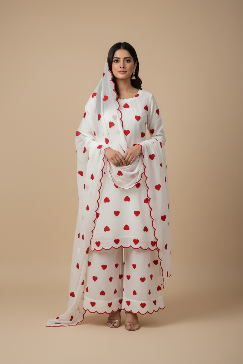 Viral heart embroidered unstitched Suits