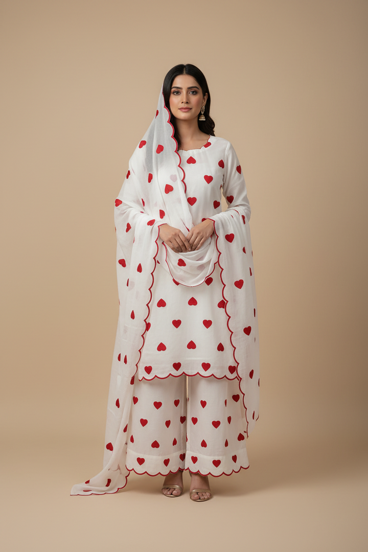 Viral heart embroidered unstitched Suits