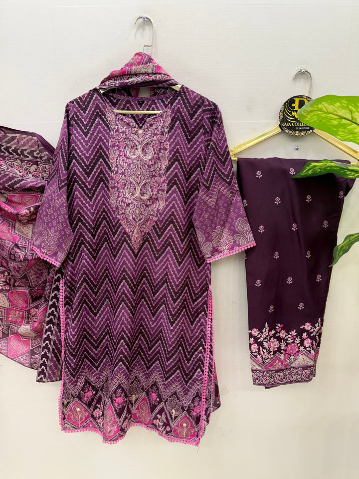 Semi cotton embroidered suits 5038