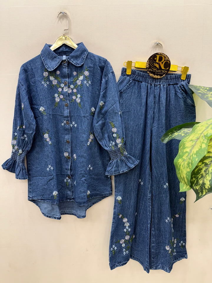 Denim embroidered co-ord sets