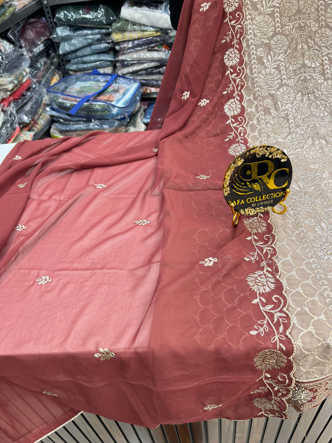 Zari thread work unstitched suits 182819