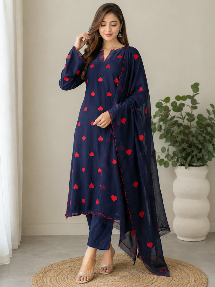 Viral heart embroidered unstitched Suits
