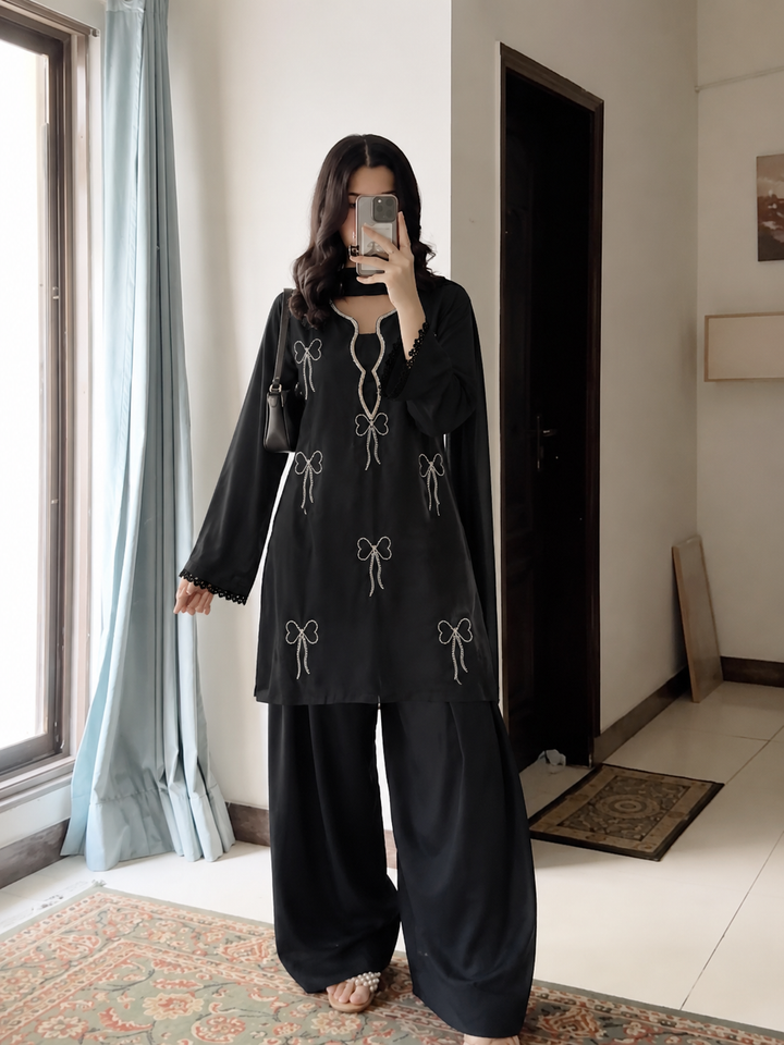 Bow Handwork Farshi Salwar Suits