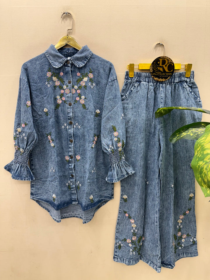 Denim embroidered co-ord sets