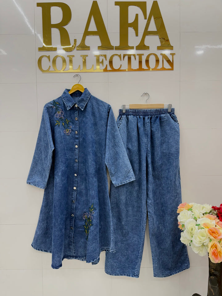 Denim embroidered co-ord sets