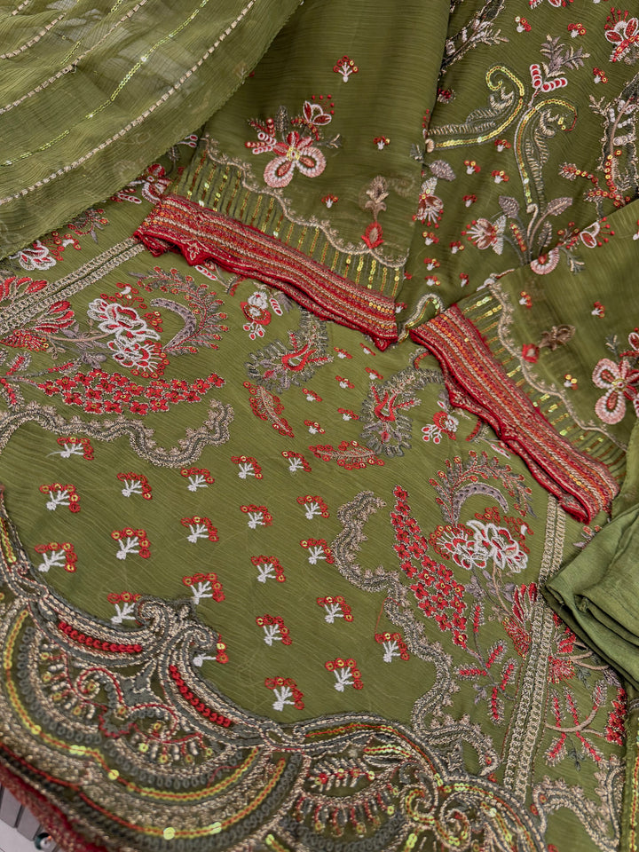 Chiffon embroidered suits 3175