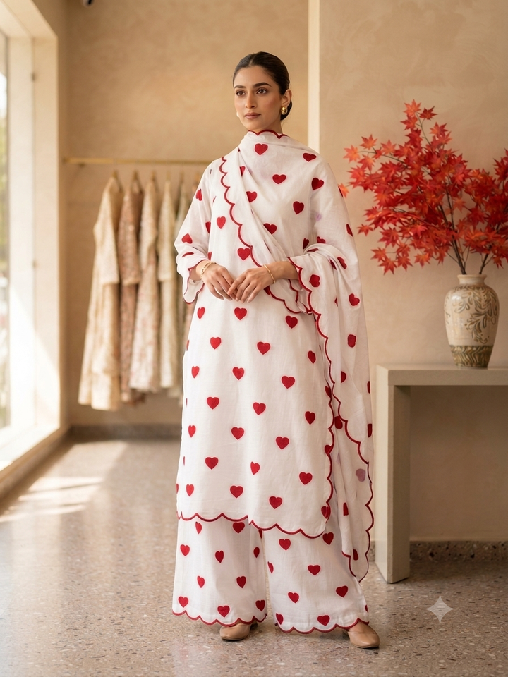 Viral heart embroidered unstitched Suits