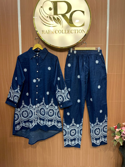 Denim embroidered co-ord sets 2559