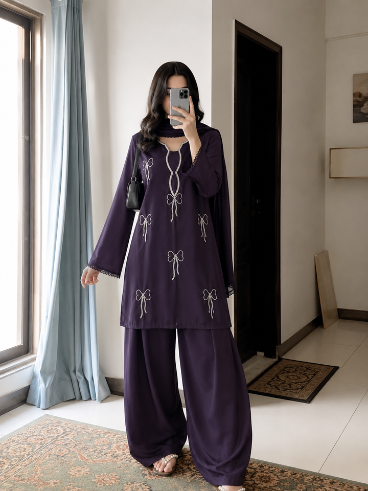 Bow Handwork Farshi Salwar Suits