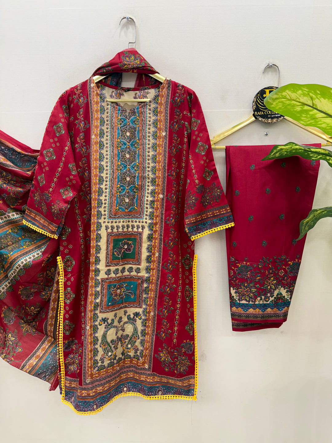 Semi cotton embroidered suits 5038