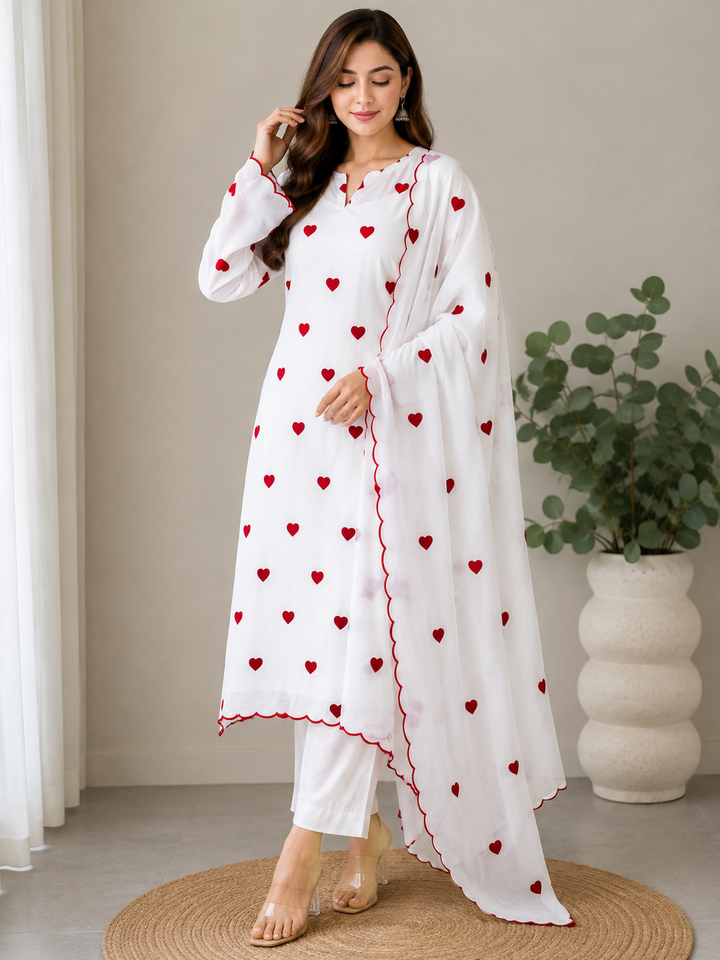 Viral heart embroidered unstitched Suits