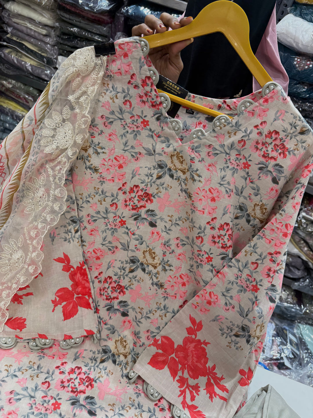 Cotton chikan embroidered pearls suit 2558