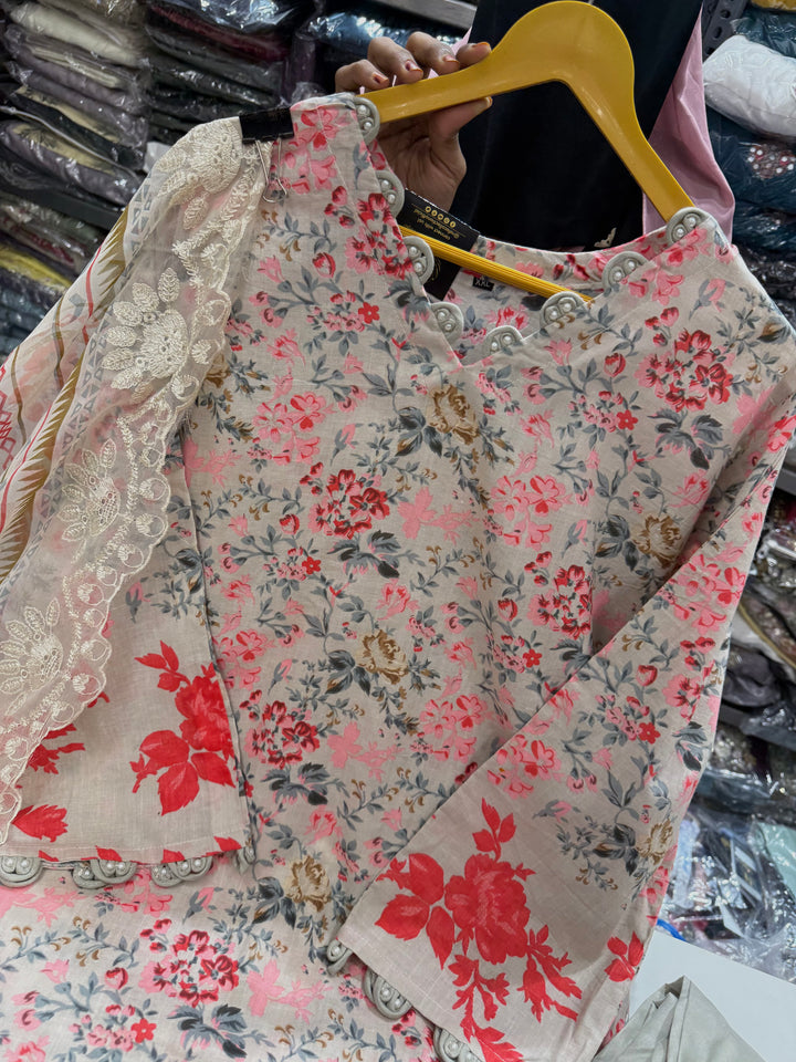 Cotton chikan embroidered pearls suit 2558