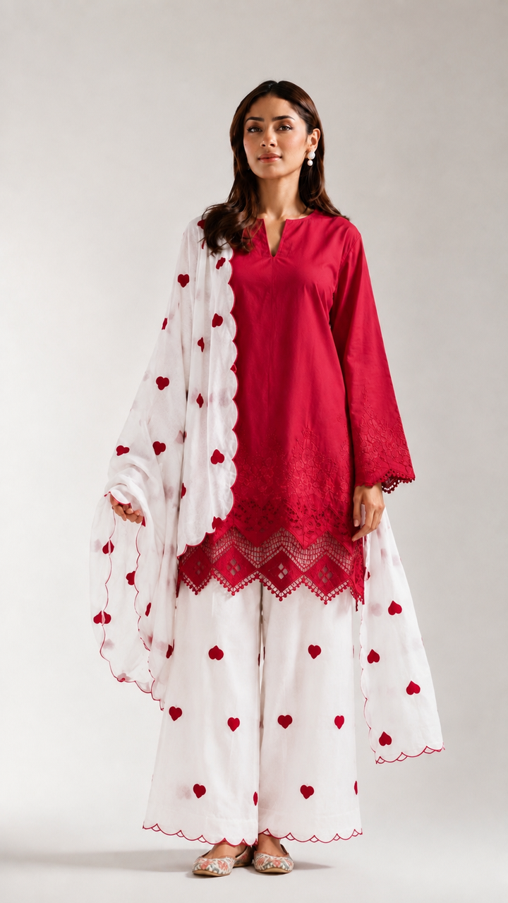 Viral heart embroidered unstitched Suits