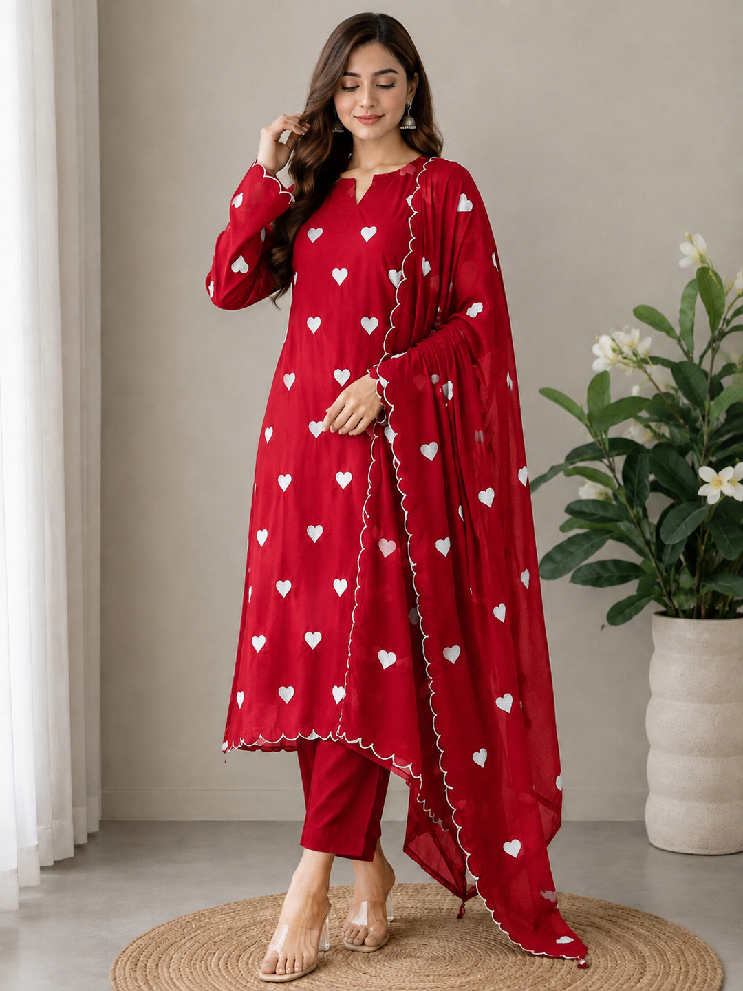 Viral heart embroidered unstitched Suits