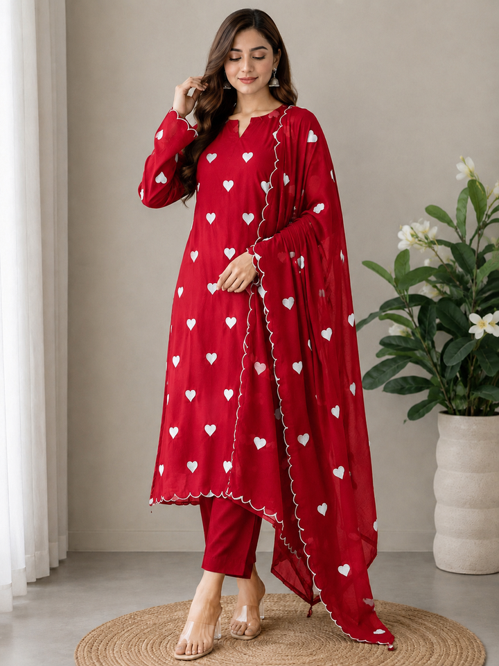 Viral heart embroidered unstitched Suits