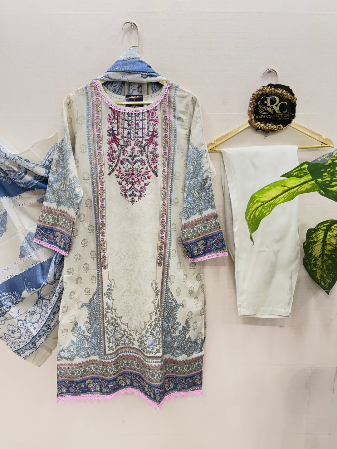 Semi cotton embroidered suits 2823