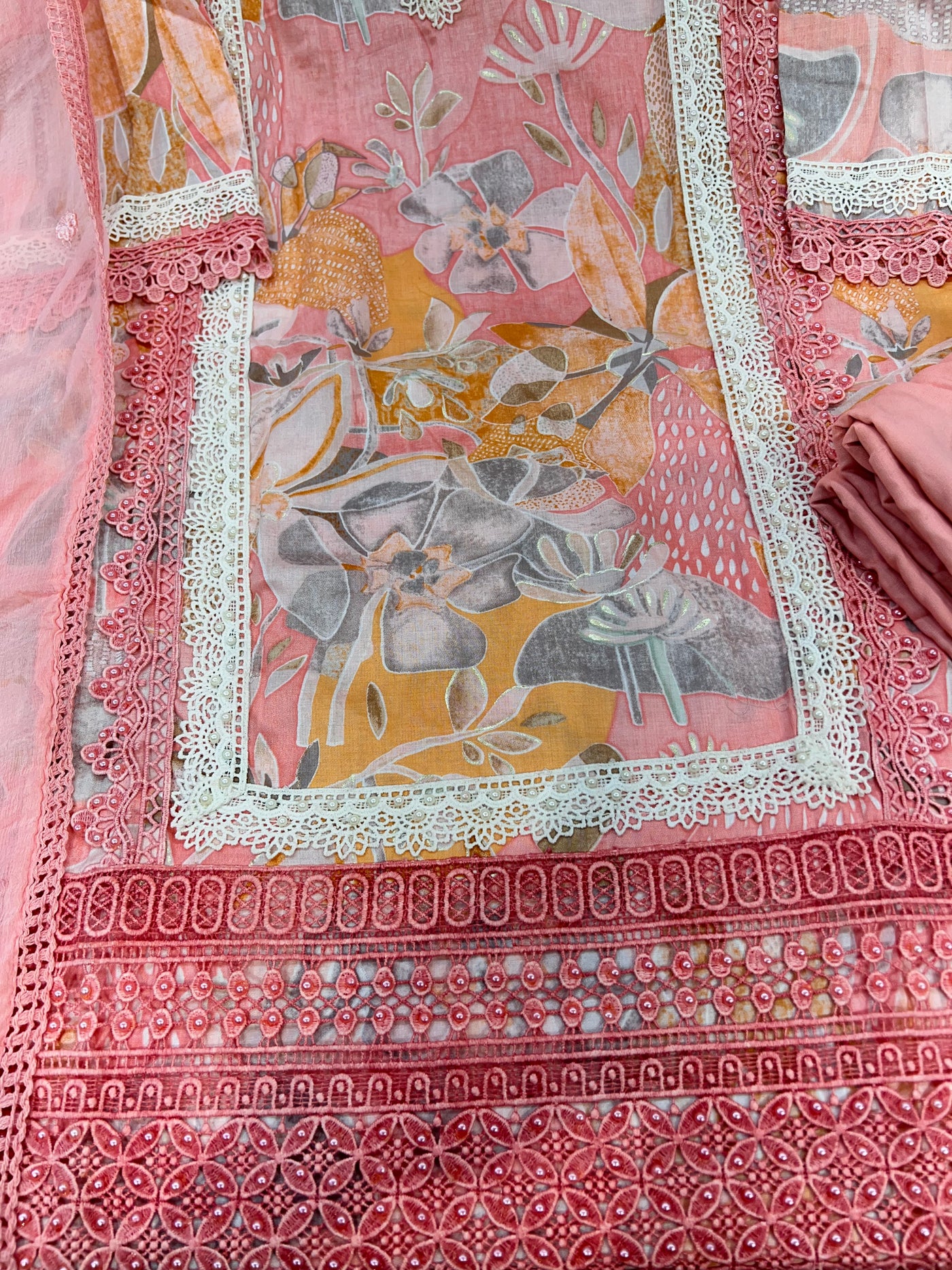 Cotton crochet lace suit 672809