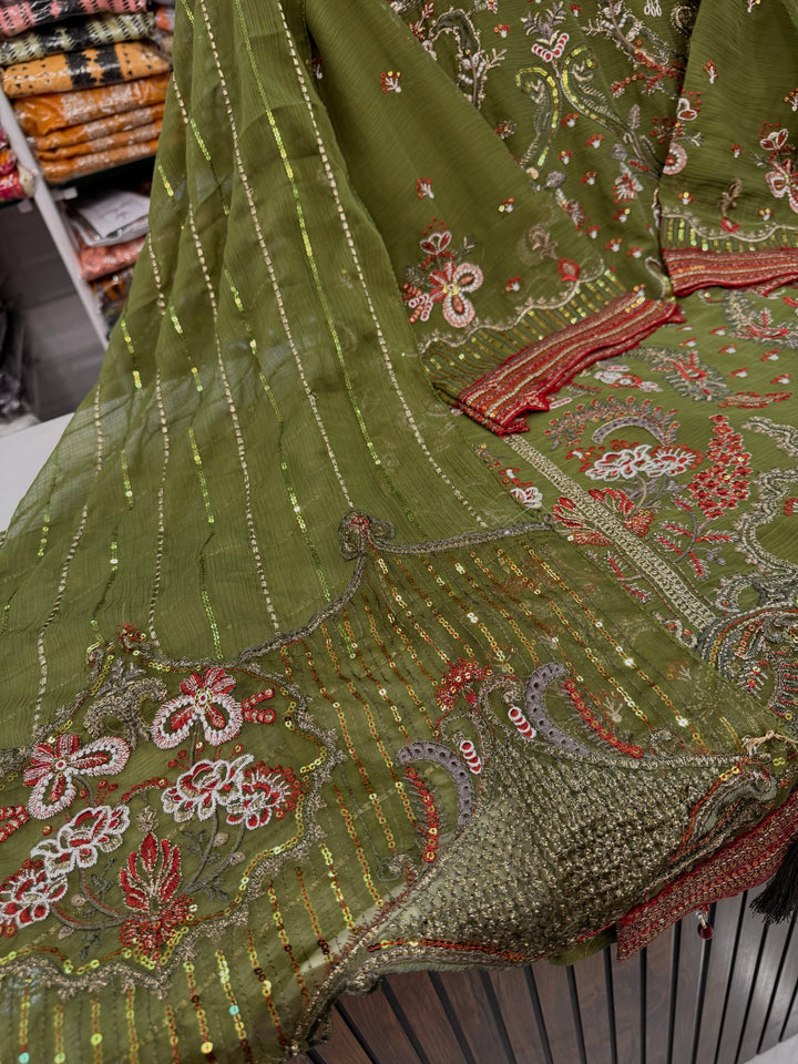 Chiffon embroidered suits 3175