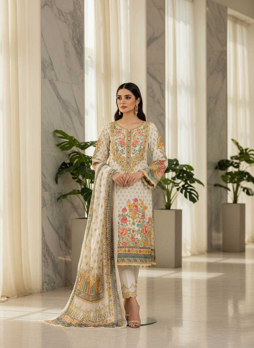 Pure Muslin Unstitched Suits 2375