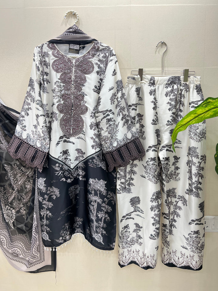 Satin embroidered Suits 7005