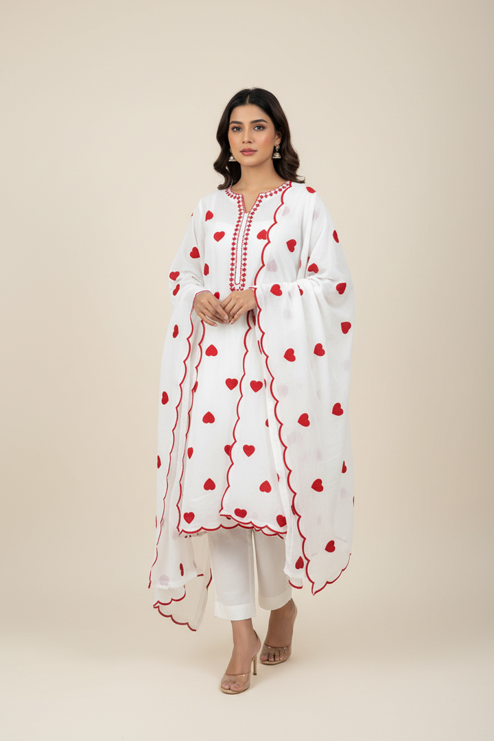 Viral heart embroidered unstitched Suits