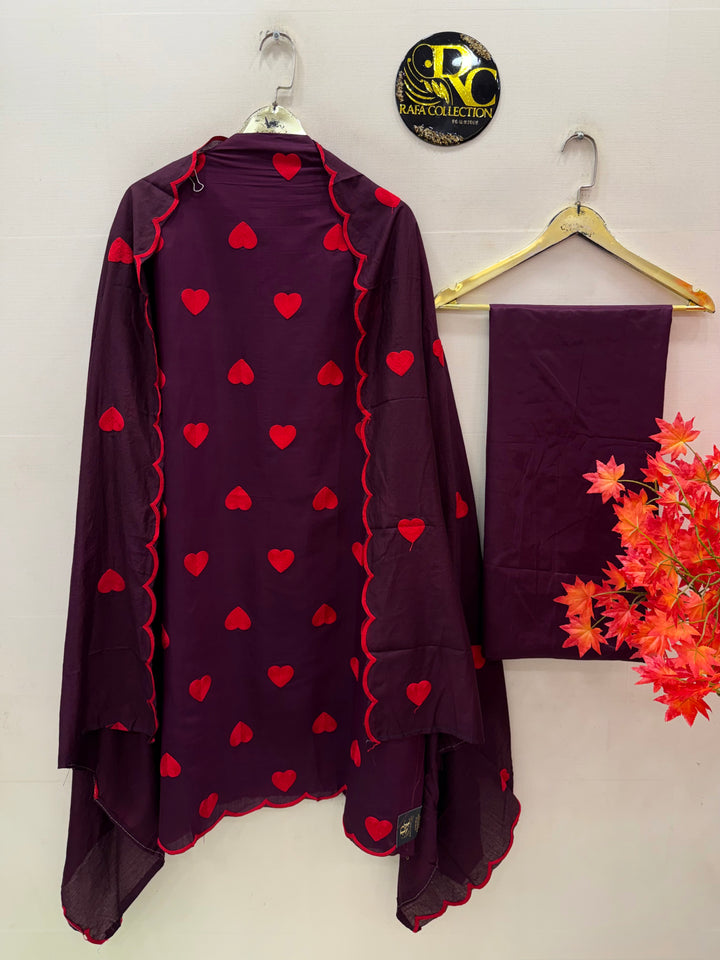 Viral heart embroidered unstitched Suits