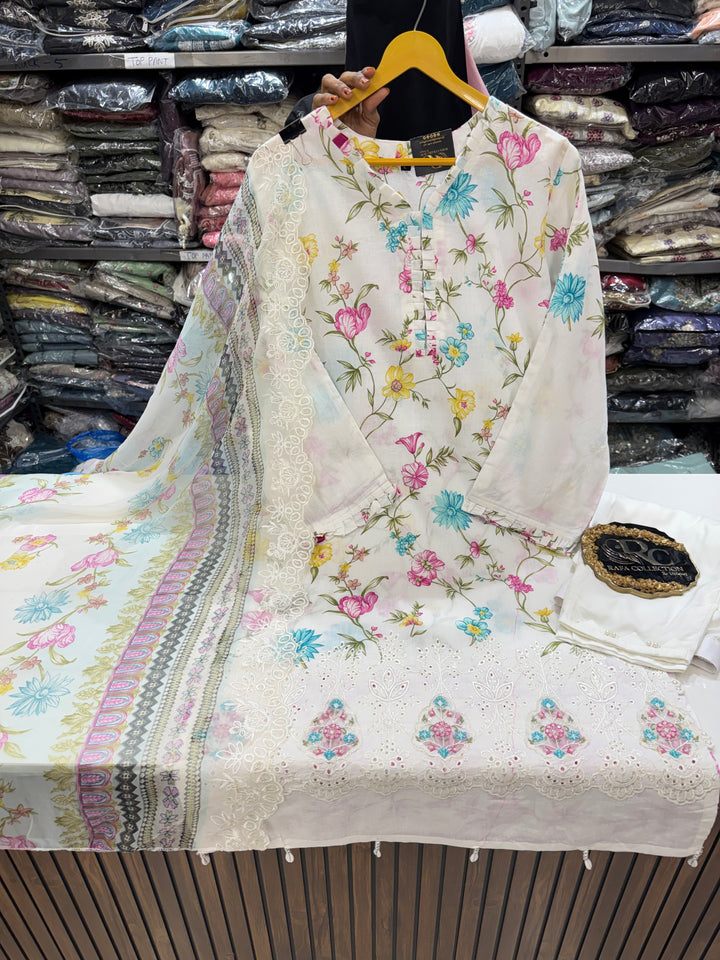 Cotton chikan embroidered pearls suit 2558