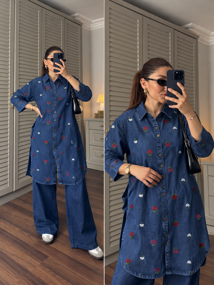 Denim embroidered Co-ord Sets