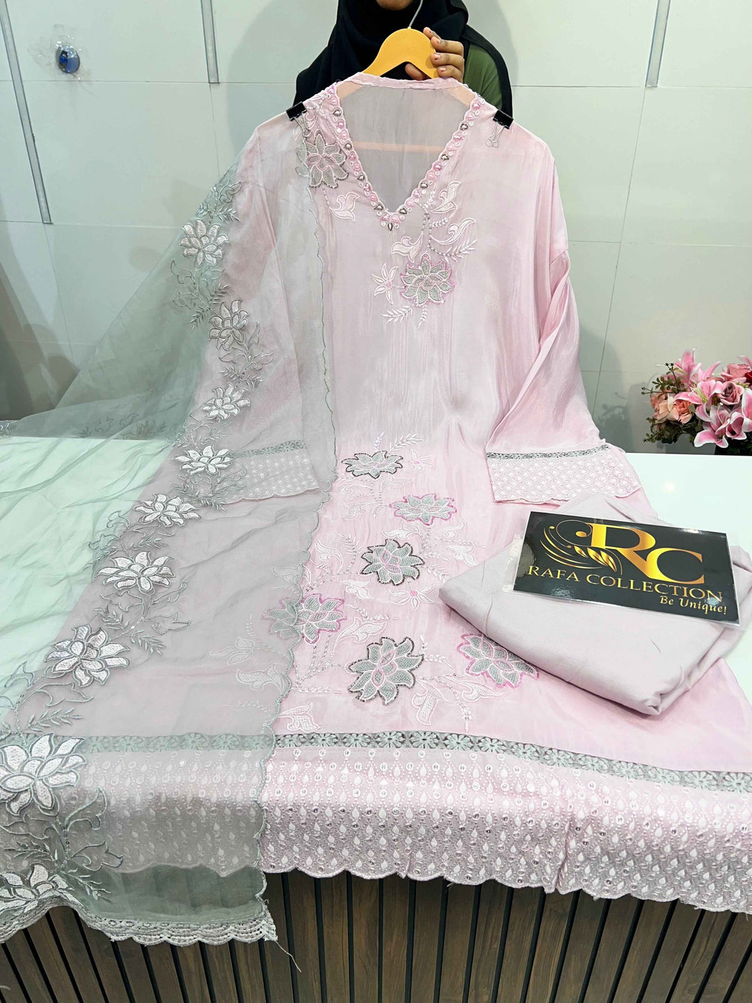 Glass organza handwork suit 2239