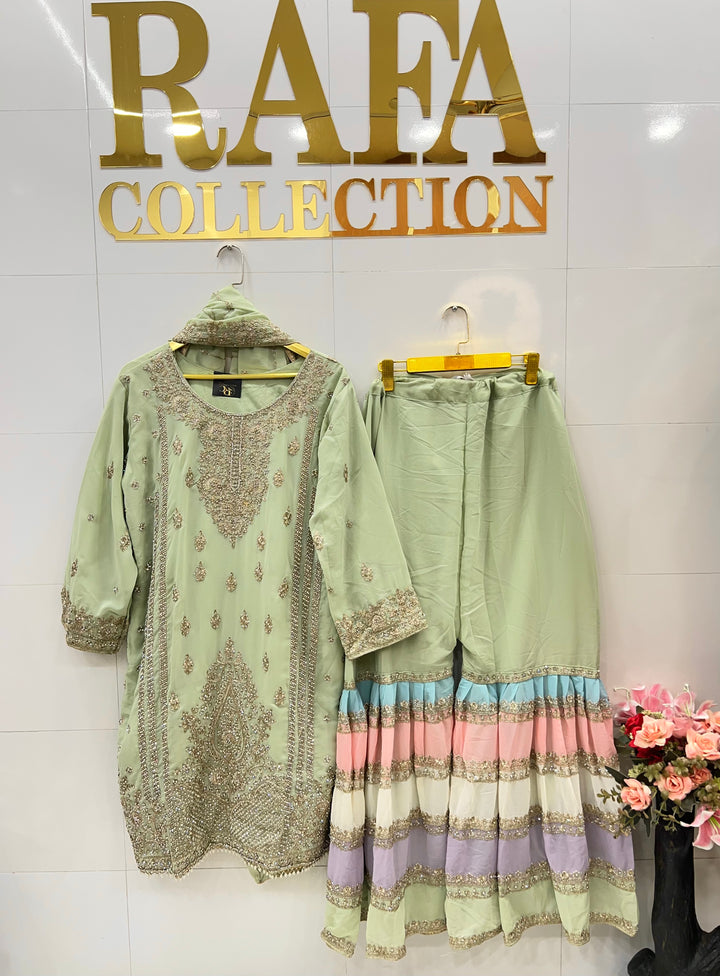 Pakistani tri color Garara suit 2749