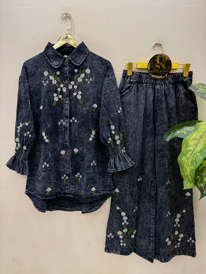 Denim embroidered co-ord sets