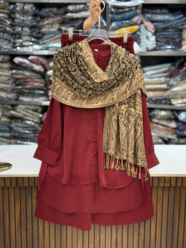 Pashmina shawl sets maroon