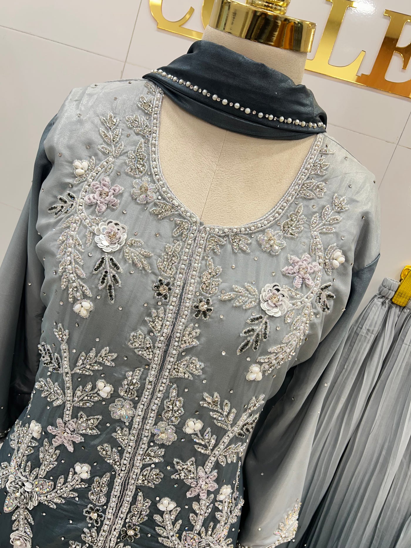 Bridal Elegance Pearl-Work Kurti & Plazzo Set 2817