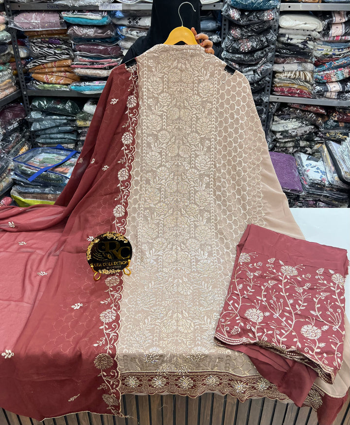 Zari thread work unstitched suits 182819
