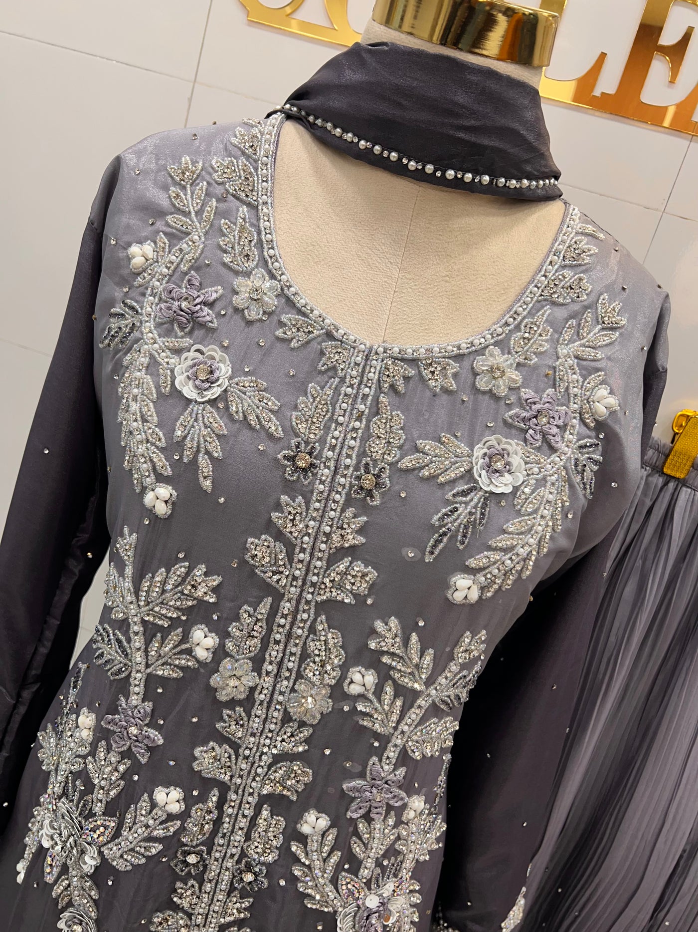 Bridal Elegance Pearl-Work Kurti & Plazzo Set 2817