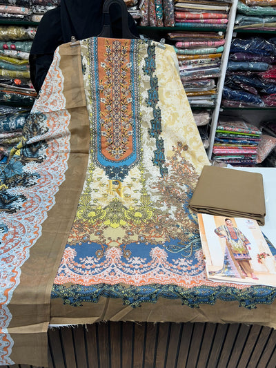 Semi Cotton embroided suit 1758