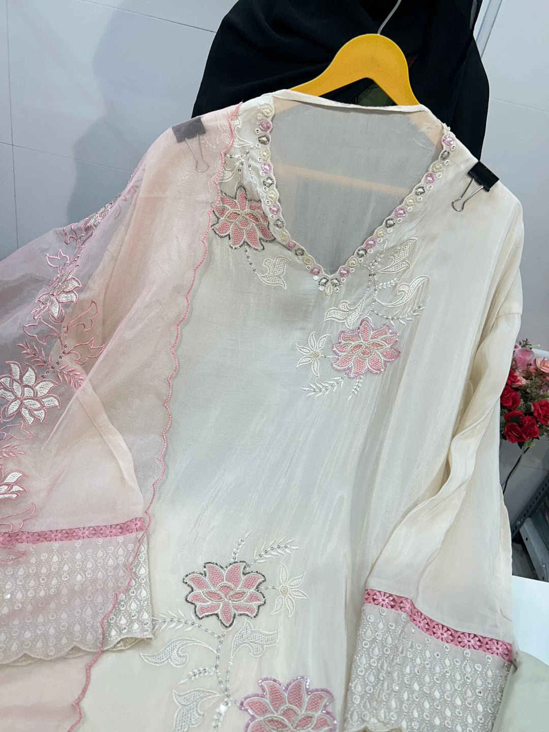 Glass organza handwork suit 2239