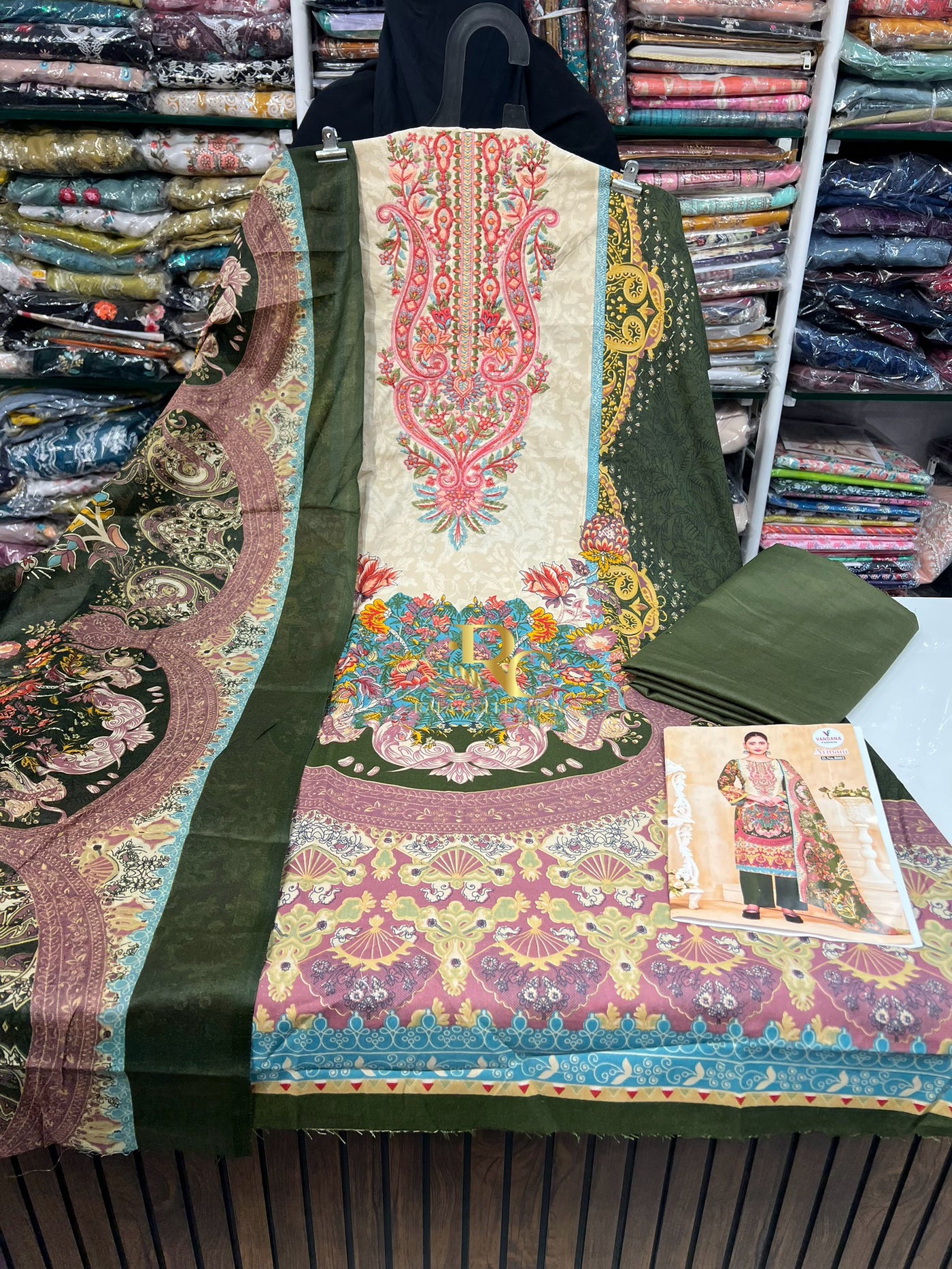 Semi Cotton embroided suit 1758