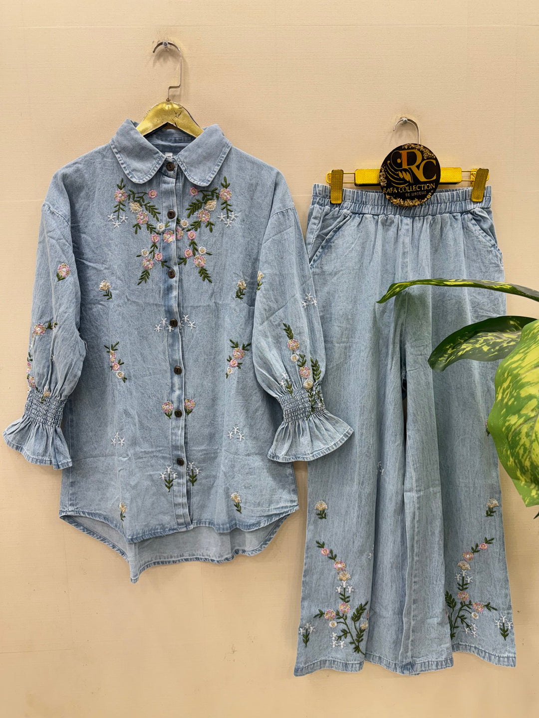 Denim embroidered co-ord sets